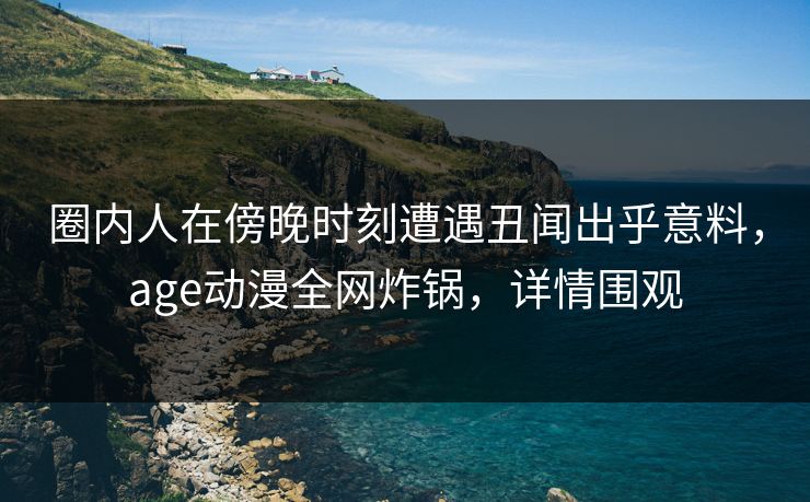 圈内人在傍晚时刻遭遇丑闻出乎意料，age动漫全网炸锅，详情围观
